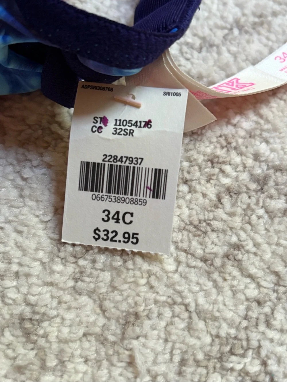 PINK Victoria's Secret Blue Tie-Dye Push-Up Bra